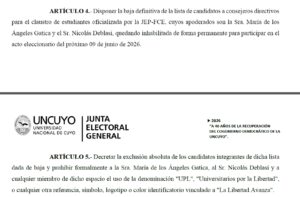UPL: Resolución 25 de laJunta Electoral General - Uncuyo