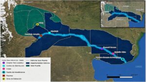 Mapa del plan de red fluvial para vaca muerta.